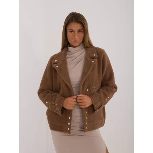 Fashion Hunters Brown alpaca jacket with snap fasteners