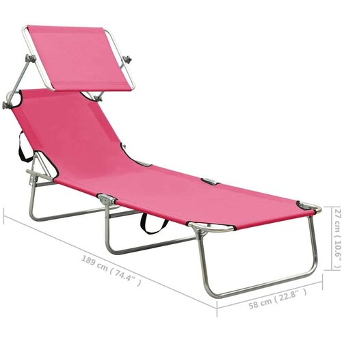 VidaXL Sklopiva ležaljka za sunčanje s krovom čelična magenta roza Slike