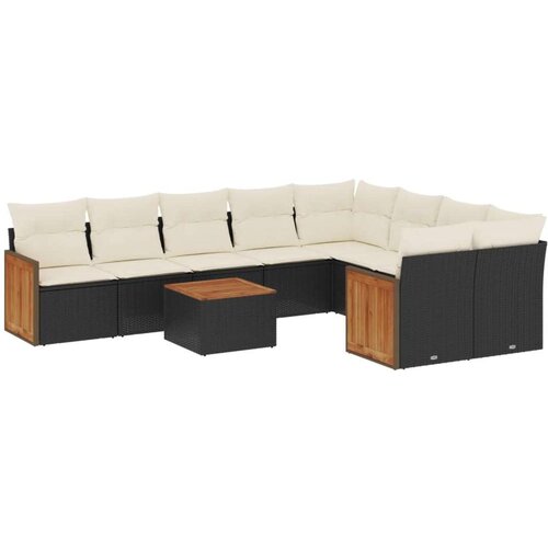  10-dijelni set vrtnih sofa s jastucima crni od poliratana Slike