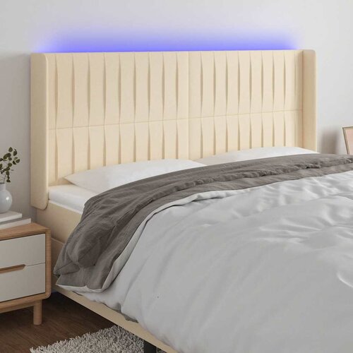  LED uzglavlje krem 183 x 16 x 118/128 cm od tkanine Slike