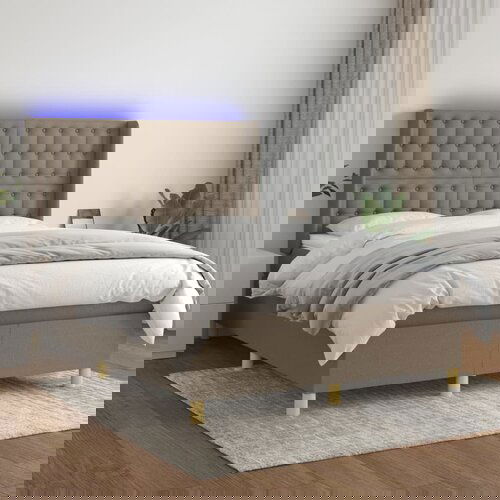 The Living Store Box spring postelja z vzmetnico LED taupe 140x200 cm blago - Box Spring Postelja, (21521128) Slike