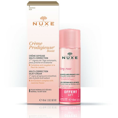 Nuxe prodigieuse boost multikorektivna svilenkasta krema 40 ml + very rose micelarna voda 3u1 40 ml gratis Cene