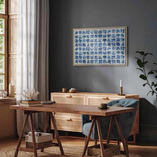  Slika - Azulejos tiles &amp;ndash; traditional Portuguese ceramic tiles 90x60 U prirodnom drvenom okviru Slike