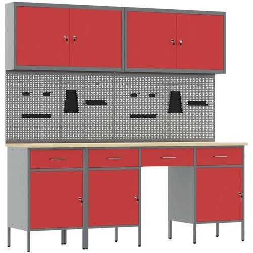 VidaXL 10-delni set delovne mize rdeče jeklo, (22047470) Slike