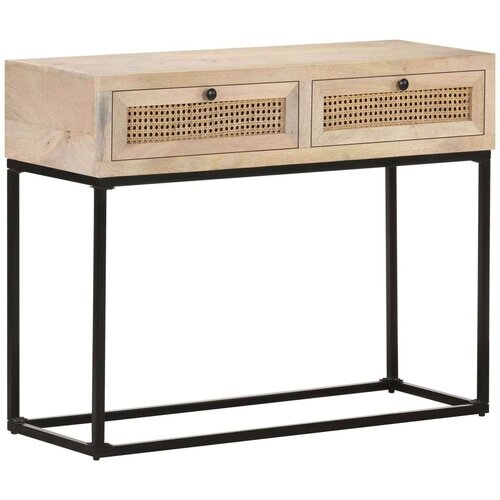 VidaXL Konzolni stol 100x35x76 cm masivno drvo manga i prirodna trska Slike
