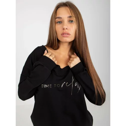 Fashion Hunters Black cotton blouse with an inscription and a neckline