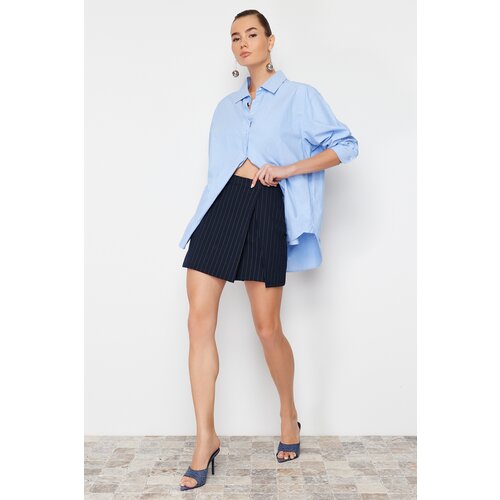 Trendyol Navy Blue Striped Mini High Waist Knitted Shorts Skirt Slike