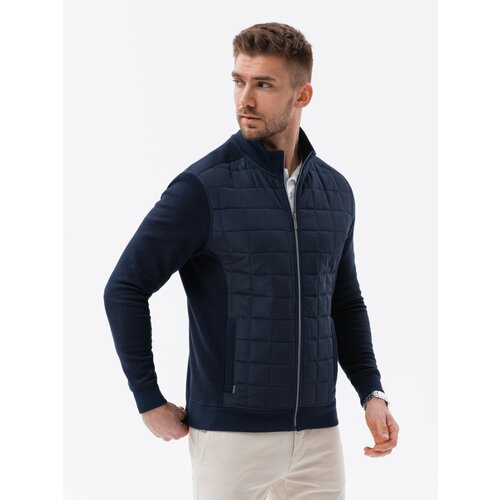 Ombre Men's unbuttoned jacket with quilted front - navy blue Slike