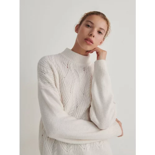 Reserved pulover z okrasnim pletenim vzorcem - ebenovina