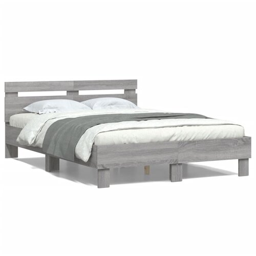 VidaXL Posteljni okvir z vzglavjem siva sonoma 120x200 cm inž. les Slike