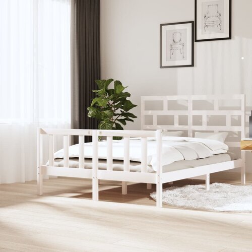 VidaXL Okvir za krevet od masivne borovine bijeli 150x200 cm 5FT King Slike