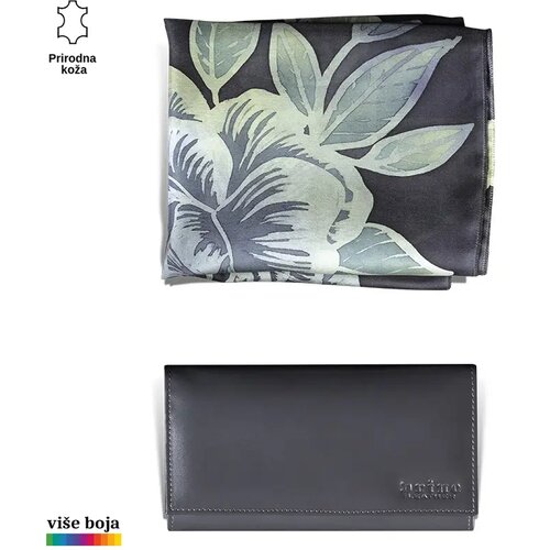 PRINC LEATHER Ženski poklon set e&scaron;arpa i novčanik, Sivi Cene