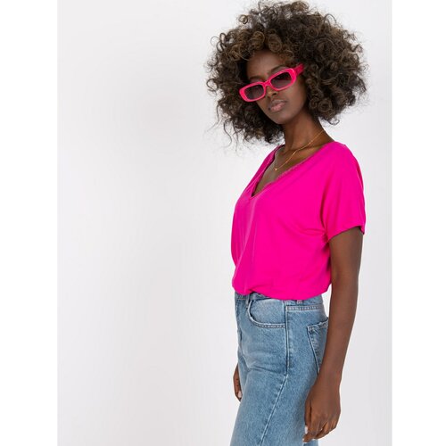 Fashion Hunters Fuchsia single-color Aileen V-neck t-shirt Cene