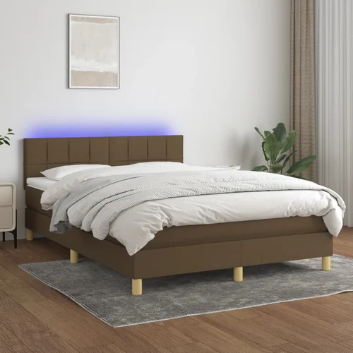 The Living Store Box spring postelja z vzmetnico LED temno rjava 140x200cm blago - Box Spring Postelja, (21519261)