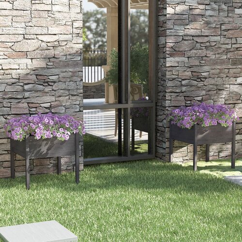 VidaXL vrtne sadilice 2 kom sive 70 x 70 x 70 cm od masivne borovine Slike