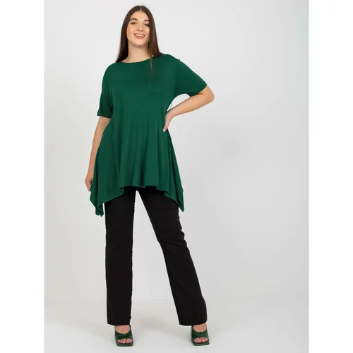 Fashion Hunters Dark green plain plus size blouse with short sleeves