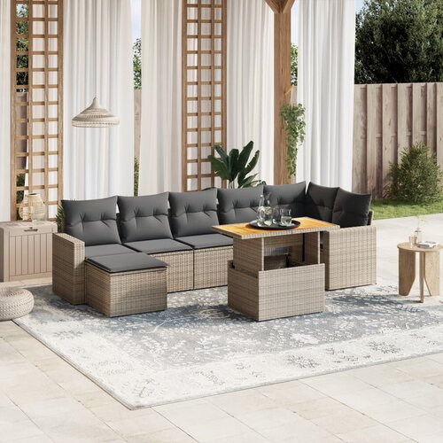 VidaXL 8-dijelni set vrtnih sofa od poliratana s jastucima sivi Slike