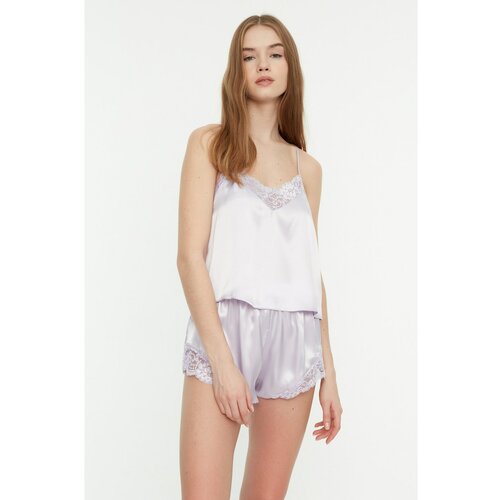 Trendyol Lilac Lace Detailed Satin Pajamas Set Cene