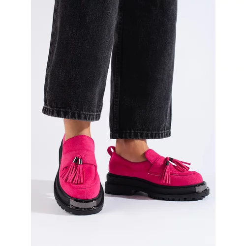 SHELOVET Fuchsia suede loafers