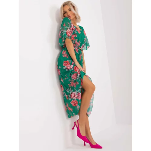Fashion Hunters Green floral dress with belt