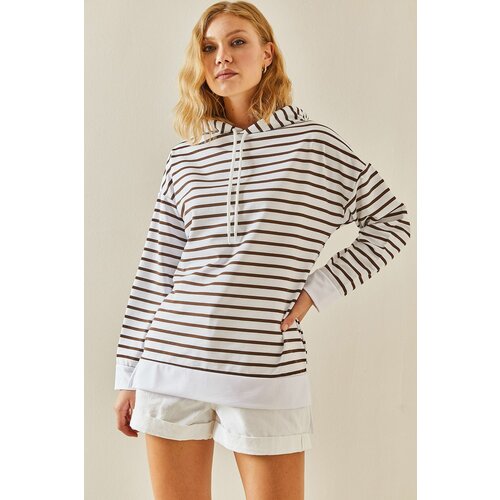 XHAN Mink Striped & Hooded Sweatshirt 3YXK8-47554-29 Cene