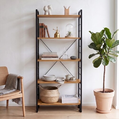 Hanah home polica za knjige Moner, 60 cm, atlantski bor / crna Cene