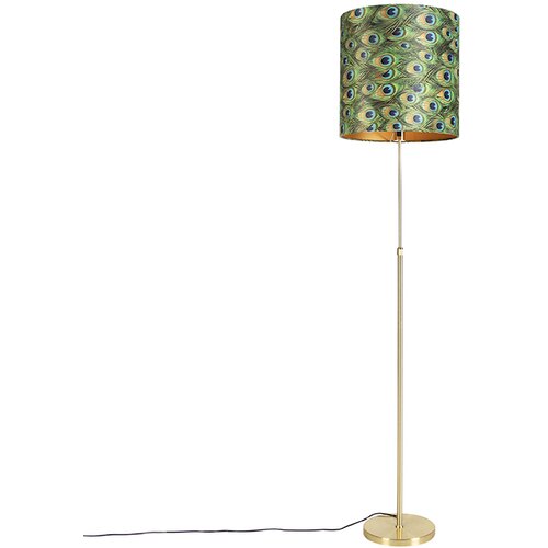 QAZQA Stoječa svetilka zlata / medenina z velur senco pav 40/40 cm - Parte Cene