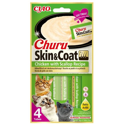 Churu poslastica za mačke Skin&amp;amp;Coat piletina s aromom &amp;scaron;koljki 4x14 g Slike