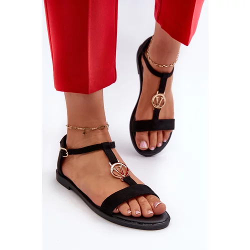 Kesi Women's flat sandals with gold trim Vinceza Black