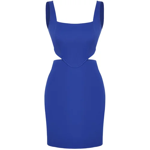 Trendyol Blue A-Cut Mini Cotton Woven Window/Cut Out Detail Woven Mini Dress