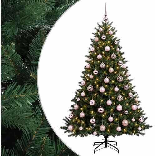  Umjetno božićno drvce s kuglicom 210 cm 300 LED lampica - Zelena 210 cm s LED-ima i ružičastim lopticama Slike