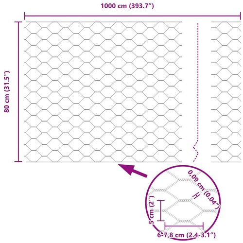VidaXL Heksagonalna Ograda Siva 0.8x10 m Čelik Slike