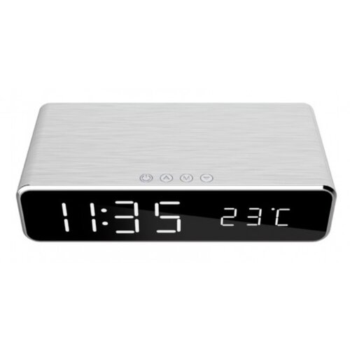 Gembird DAC-WPC-01-S digitalni sat + alarm sa bežičnim punjenjem telefona, silver Cene