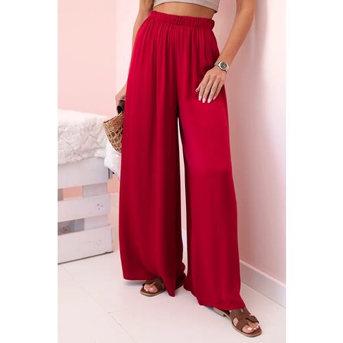 Kesi Włoski Women's wide trousers with elastic waistband burgundy Cijene