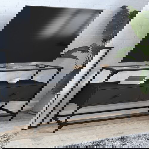 The Living Store TV omarica s stekleno plo&amp;scaron;čo črna 98x35x51 cm inženirski les - TV Omarica, (21624922) Slike