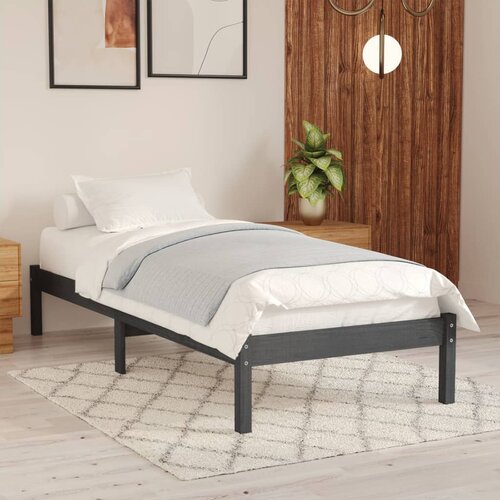 VidaXL posteljni okvir siv iz trdne borovine 100x200 cm Slike