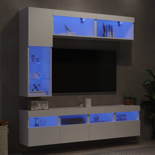  7-dijelni set zidnih TV ormarića s LED svjetlima bijeli Slike