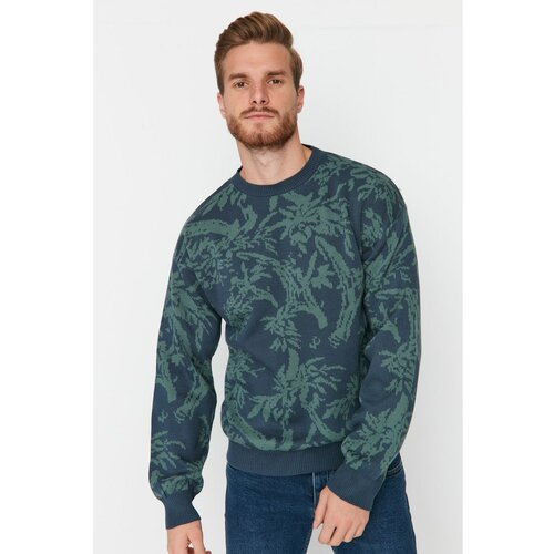 Trendyol Green Men's Oversize Fit Wide Fit Jacquard Crew Neck Knitwear Sweater Cene