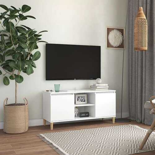 Furnova TV omarica s trdnimi lesenimi nogami bela 103,5x35x50 cm, (21924462) Cene
