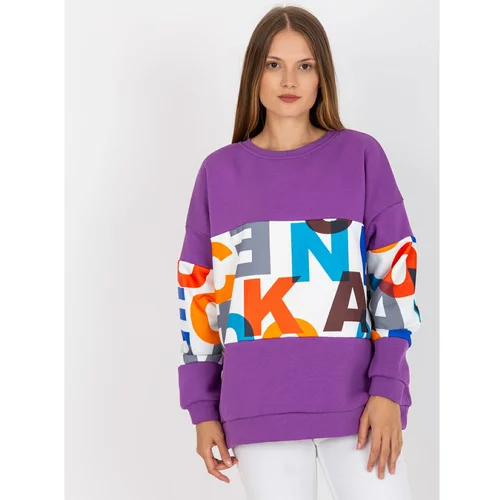 Fashion Hunters Purple sweatshirt with a printed design without a hood from Madalynn