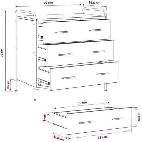 Ormar s ladicama Dimljeni hrast 70 x 39 5 x 71 cm - Dimljeni hrast Slike