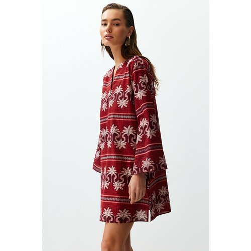 Trendyol ethnic patterned wide fit woven 100% cotton beach dress Slike