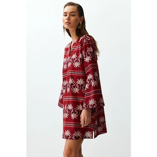 Trendyol Ethnic Patterned Wide Fit Woven 100% Cotton Beach Dress