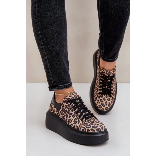 Zazoo Leather platform sneakers with leopard print 3346 brown-black