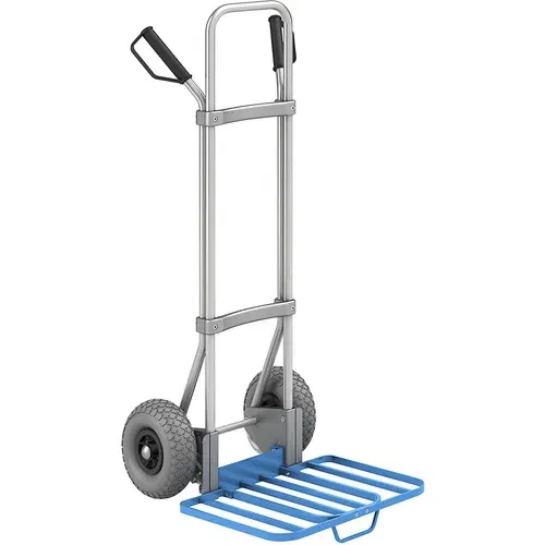 eurokraft pro Aluminijast voziček za prevoz vreč, nakladalna površina za pakete ŠxG 430 x 450 mm, modre barve, z ročajem, PU-kolesa