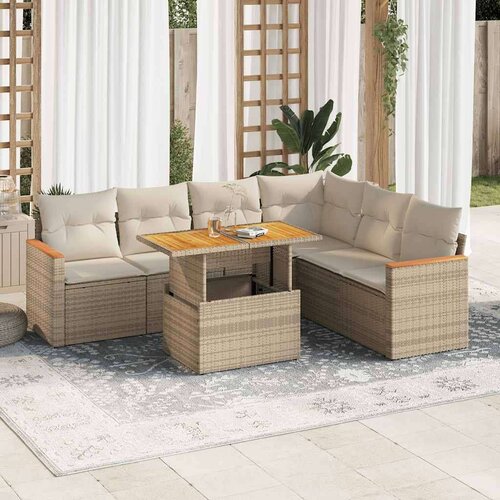 vidaXL 7-dijelni set vrtnih sofa s jastucima bež od poliratana bagrem Cene