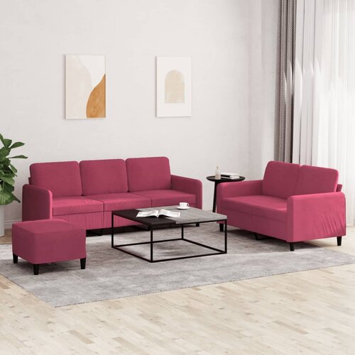 3-dijelni set sofa s jastucima crvena boja vina baršunasti Cene