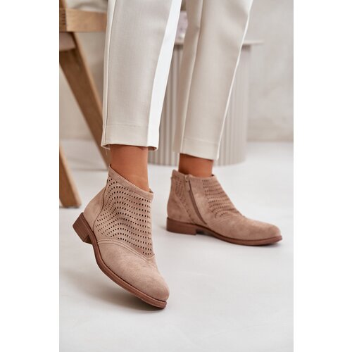 S. BARSKI Women&amp;#039;s Flat Heeled Perforated Boots Beige S.Barski Slike