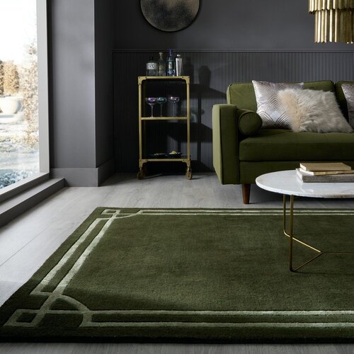 Flair Rugs Temno zelena ročno tkana volnena preproga 120x170 cm Gatsby &amp;ndash; Slike
