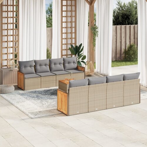 VidaXL 9-dijelni set vrtnih sofa s jastucima bež od poliratana Slike